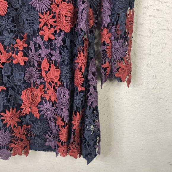 Moulinette Soeurs Dress Womens 6 Navy Floral Lace Long Sleeve Anthropologie - Picture 14 of 16